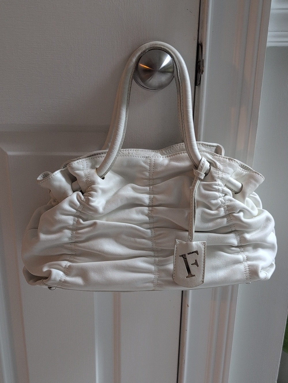 Furla Off White Leather Ruched Carmen Bag. EUC